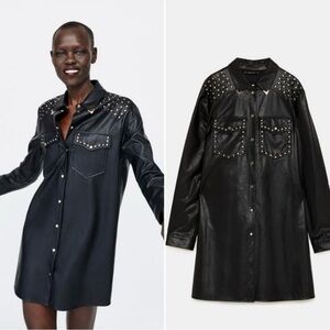 Zara Black faux leather studded dress jacket